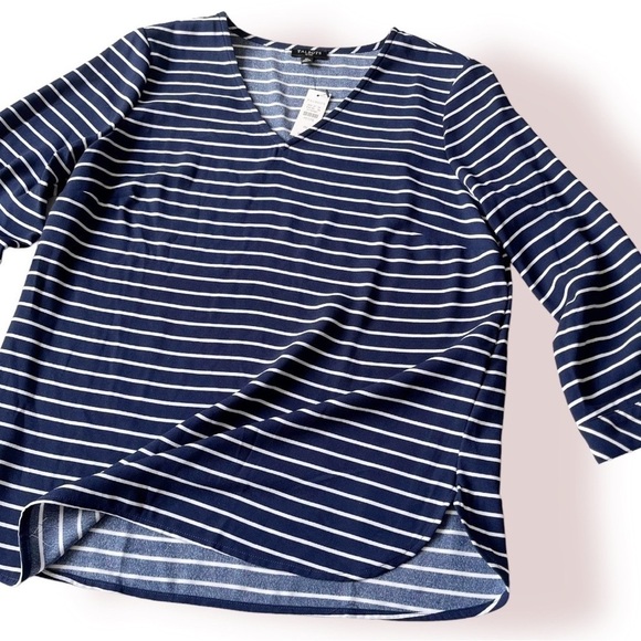 Talbots Nautical Stripe Shirt Blouse Navy Blue White SP - Picture 6 of 12